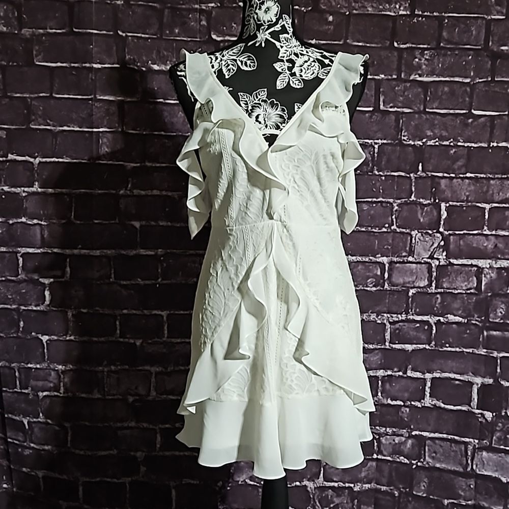 Lush White Crochet Lace Ruffle Sleeveless Dress